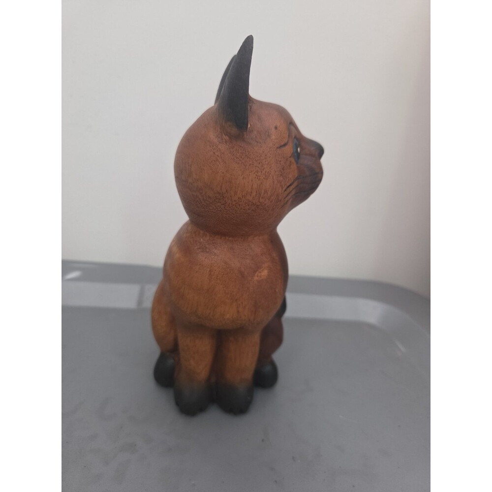 Vintage Wood Hand Carved Painted Sitting CAT Figurine Folk Art 8 Inch - Picture 4 of 7
